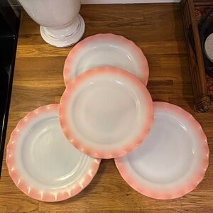 4 Hazel-Atlas Pink Crinoline Plates 9”
